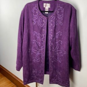 Purple faux suede jacket, 4x, with brass studs and trim